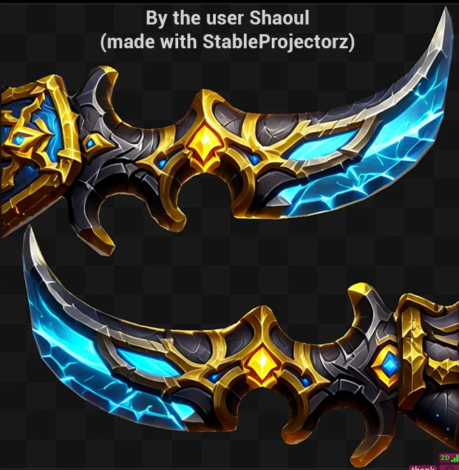 A set of 3d daggers textured in StableProjectorz AI program
